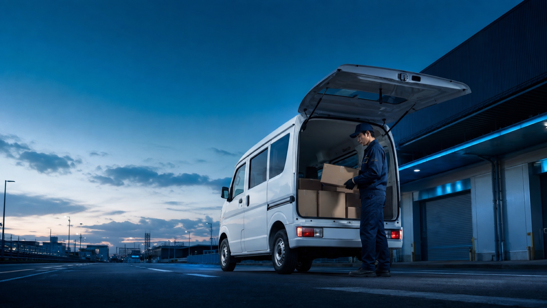 軽貨物車両へ荷物を積み込む配送スタッフ